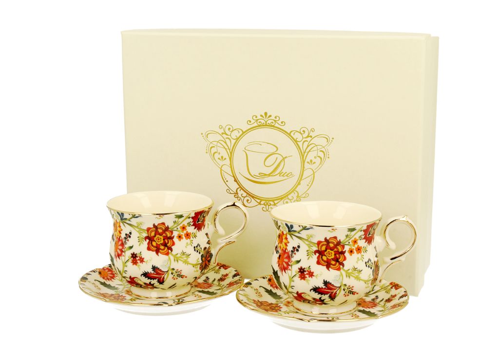 2er Set Espressotassen mit Untertasse Ecru Fantasy Kaffeetassen