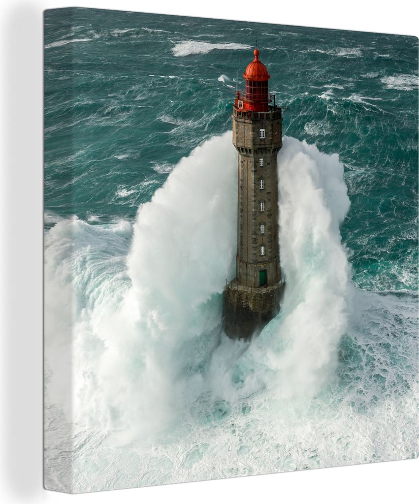 MuchoWow - Leinwandbilder - Der Leuchtturm von la Jument in Frankreich vor einem grauen Himmel, Wandbild, Wanddeko Bilder Wohnzimmer, 20x20 cm