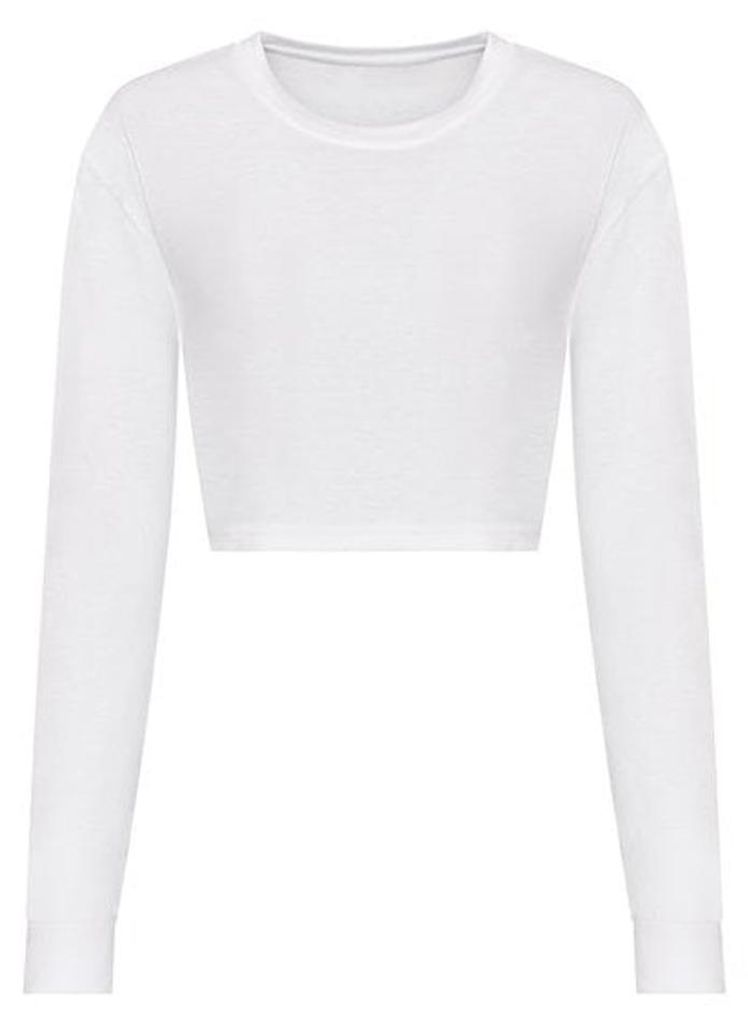 Awdis - Kurzes Top für Damen Langärmlig LT5458 (L) (festes Weiß)