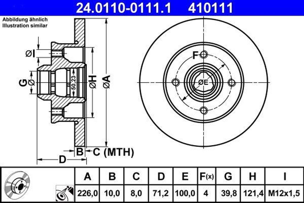 ATE 24.0110-0111.1 Bremsscheibe OE 357615601 kompatibel mit Cordoba, Ibiza, Toledo, Corrado, Golf III, Golf IV, Passat 35I, Polo 6N, Polo 6V, Vento