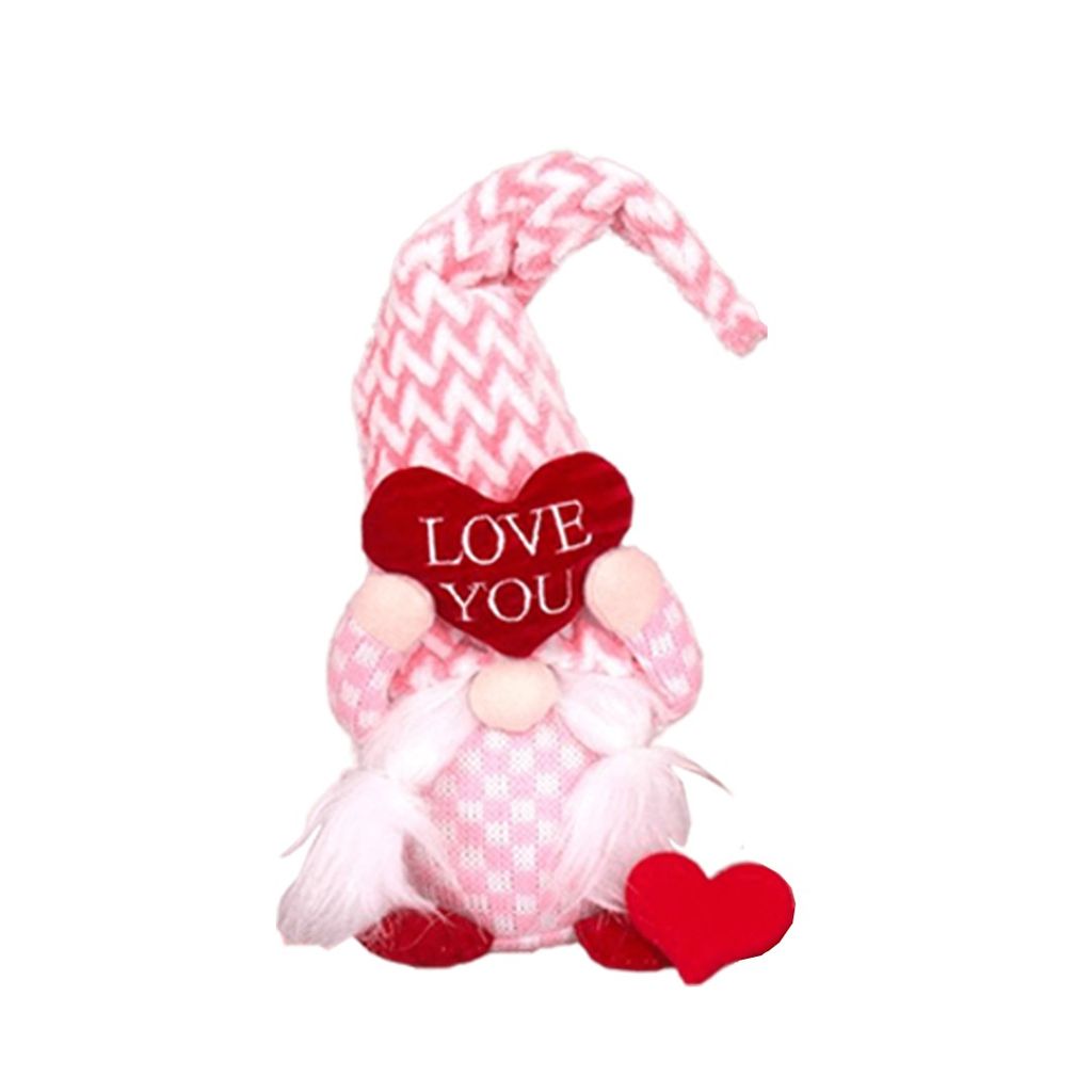Ostersitzzwerg in rosa Fischgrät, Plüschfüllung, 36x13x9 cm