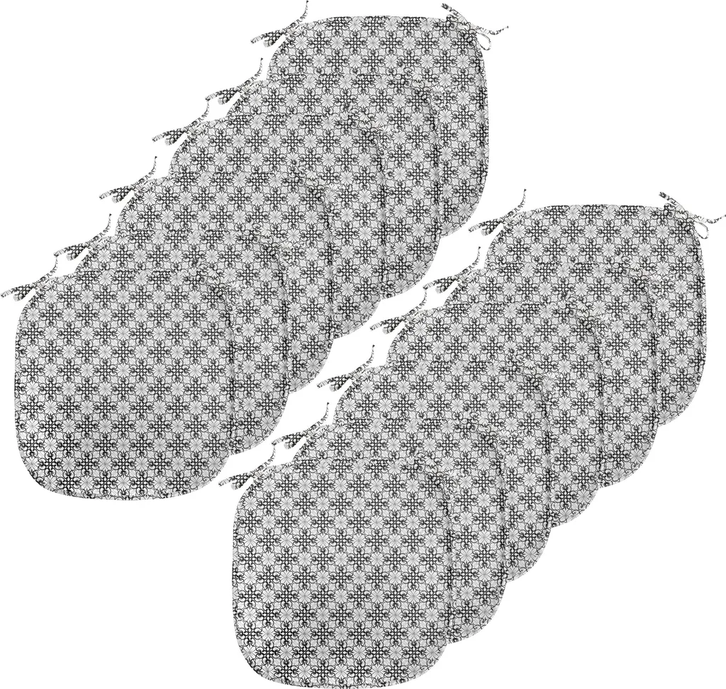 ABAKUHAUS Cuscini decorativi per sedie da sala da pranzo, Victorian Lace Flower, cuscini decorativi impermeabili con cinturini per sedie da cucina, 40 cm x 40 cm - confezione da 12, nero grigio chiaro