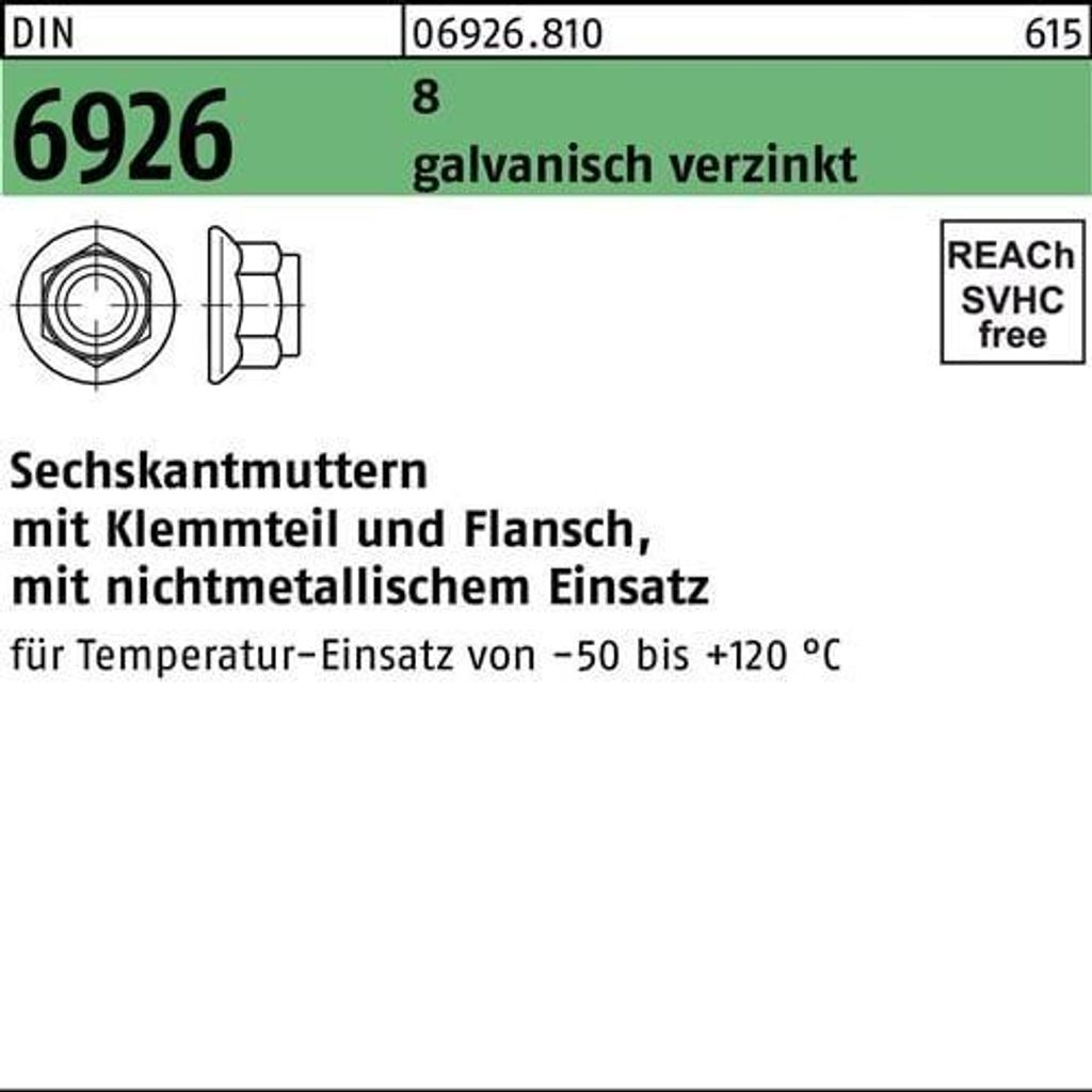 Reyher Sechskantmu. m.Flansch DIN 6926 8 M 6 galv. verzinkt (100 Stück)
