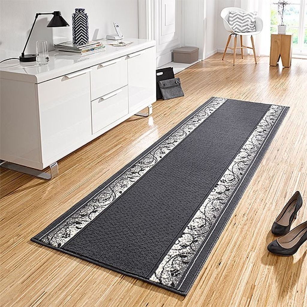 Designer Velours Läufer Plant Grau, Größe:80x200 Produktbild 