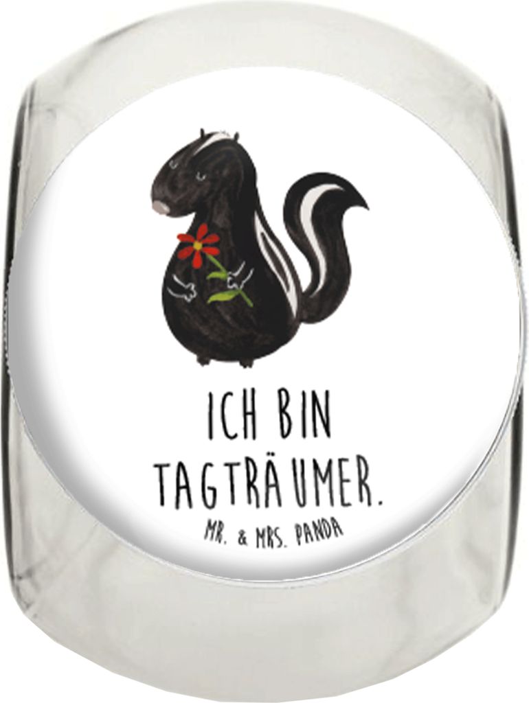 Mr. & Mrs. Panda Süßigkeitenglas Stinktier Blume L 870ml - Weiß - Geschenk, Raubtier, Kaffeedose, glasbehälter, keksdose glas, Bonboniere, Vorr...