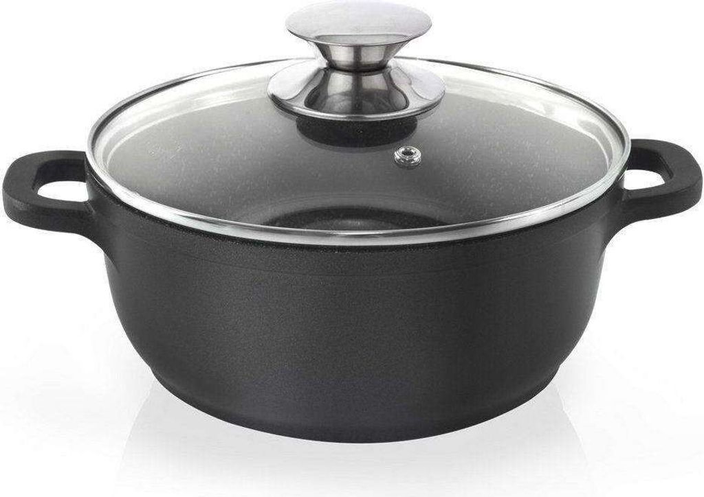 ORION Aluguss Kochtopf Topf mit Glasdeckel GRANIT 20 cm | 2,3 l Gas Induktion