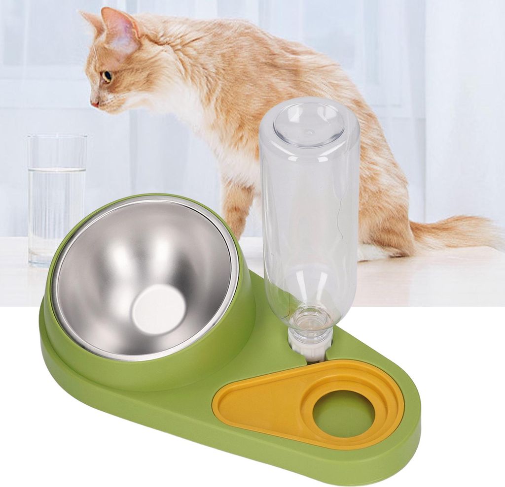 Katzen-Wassernapf, automatische Befüllung, 16 Grad neigbar, Edelstahl, Doppel-Haustier-Set, grün