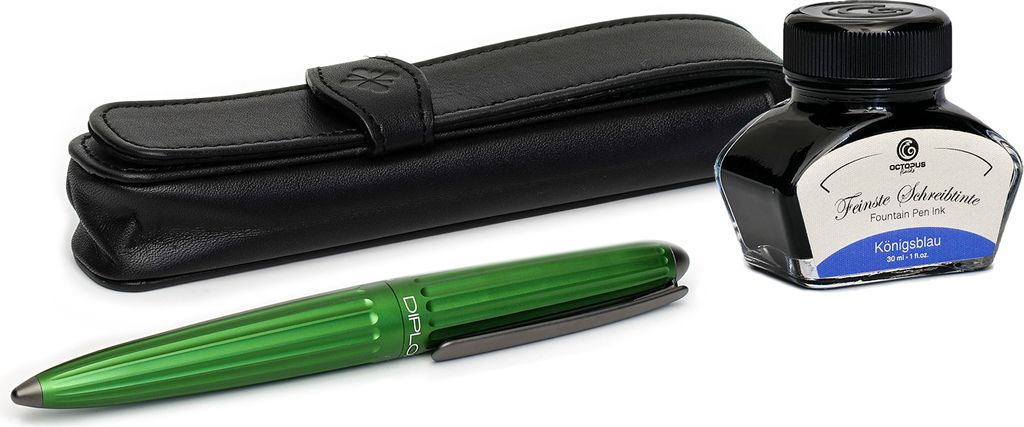 Füllhalter Set Diplomat Aero grün mit Lederetui und Tinte, Stärke M