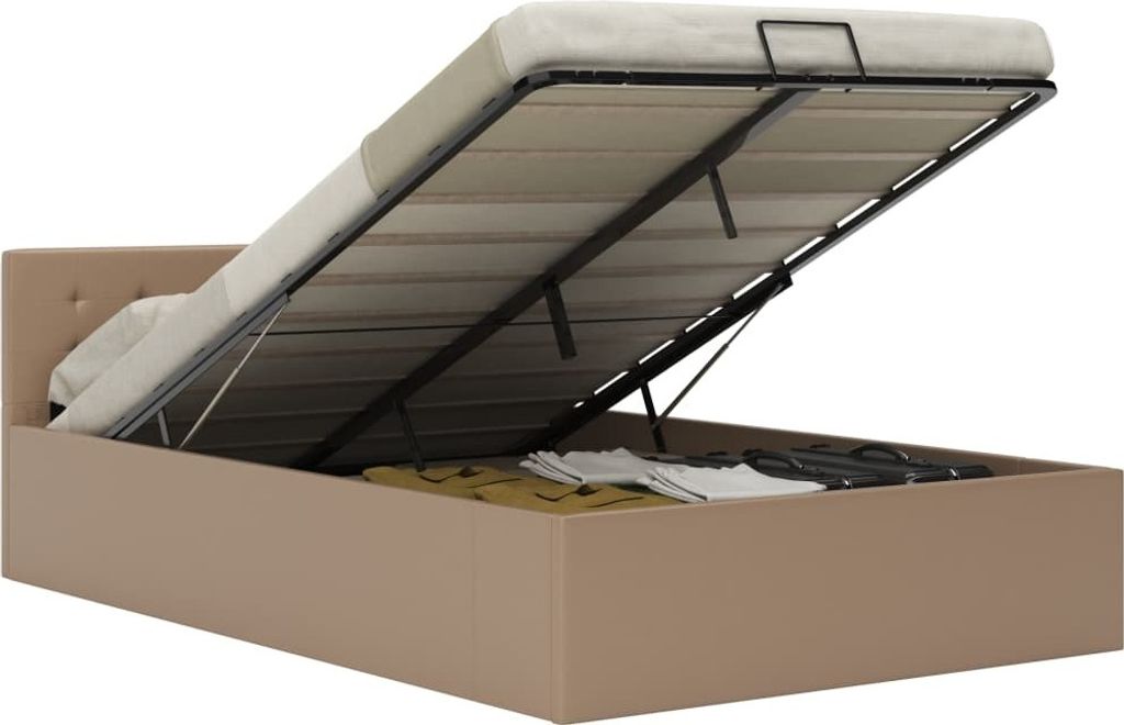 The Living Store Stauraumbett Hydraulisch Cappuccino-Braun Kunstleder 140×200 cm