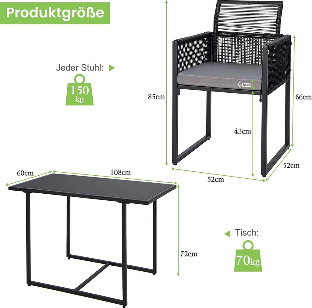 COSTWAY 3-teiliges Gartenmöbel-Set, Rattan Balkonmöbel-Set Produktbild 7