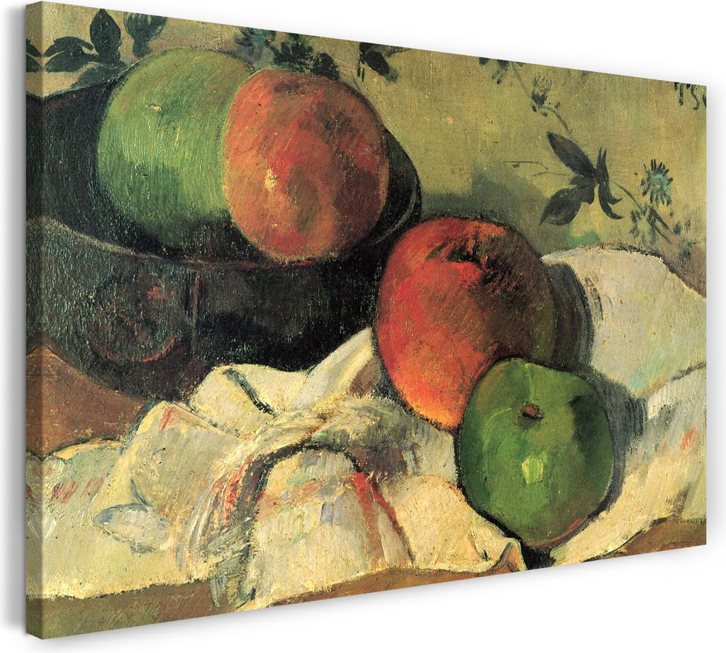 Leinwandbild (120x80cm): Paul Gauguin - Stillleben Äpfel und Schale, echter Holz-Keilrahmen inkl. Aufhänger, handgefertigt in Deutschland