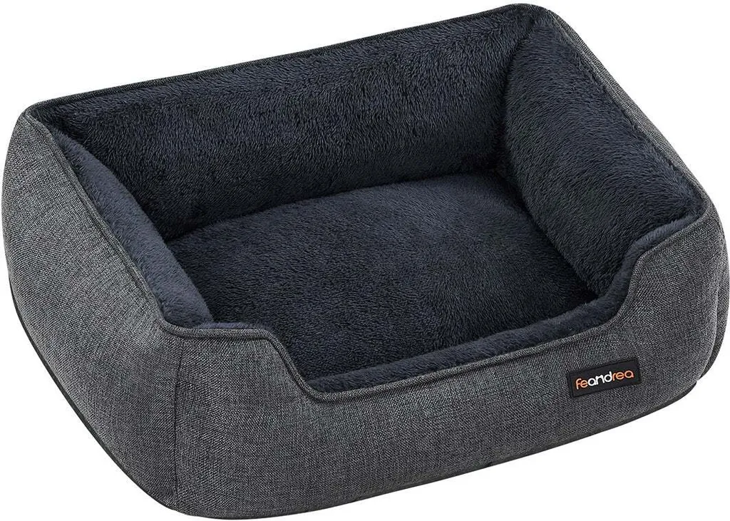 Panier pour chien rembourré aspect lin gris avec socle antidérapant Rootz