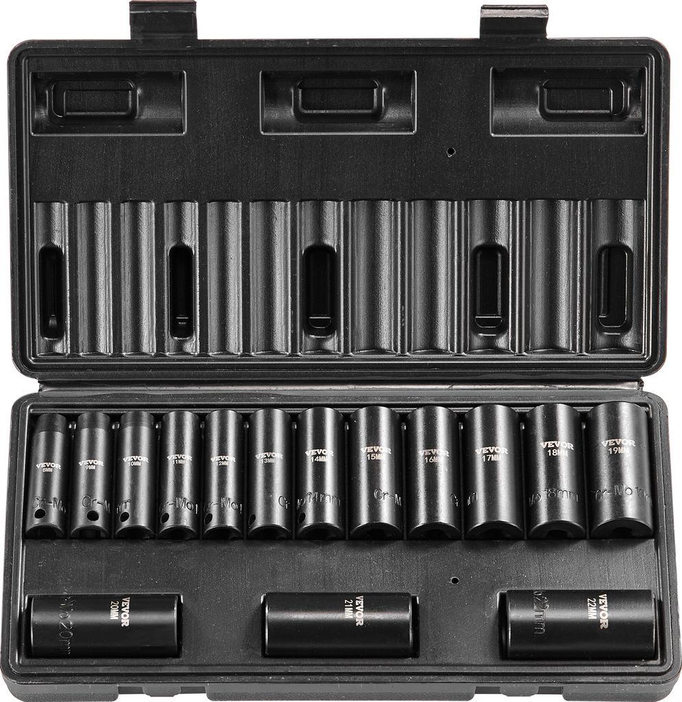 VEVOR Steckschlüsselsatz Schlagsteckschlüsselsatz 3/8 Zoll, 15-teiliger tiefer Steckschlüsselsatz metrisch 8-22 mm, 6-Punkt-Cr-Mo-Legierungsstah...