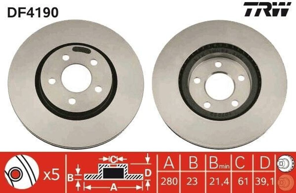 TRW DF4190 Bremsscheibe OE 4509994 kompatibel mit PT Cruiser