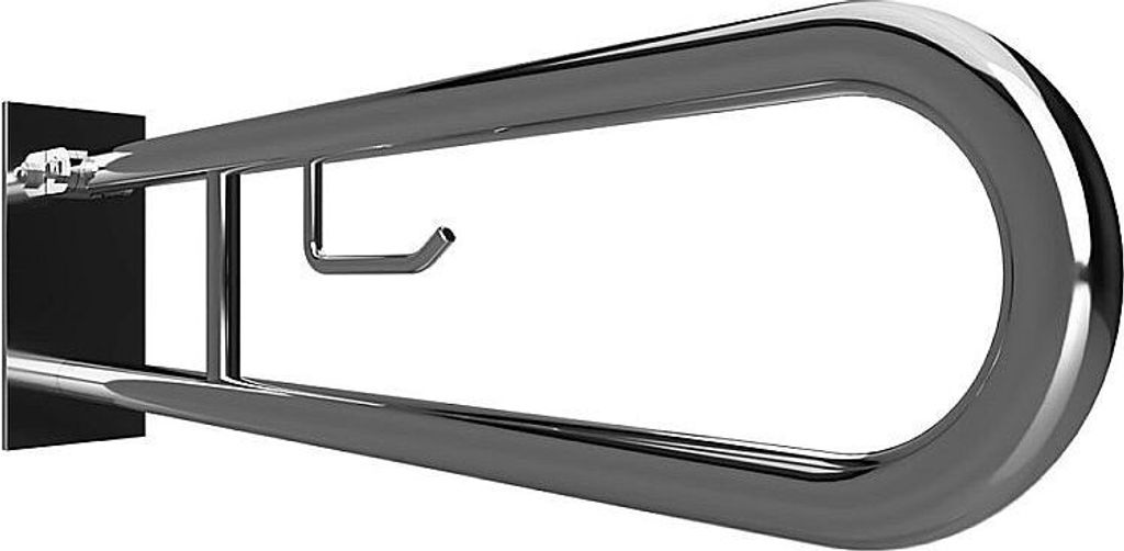 BELP Stützklappgriff in U-Form mit Toilettenpapierhalter Edelstahl poliert mit Abdeckung 100x250x766 mm, 120 kg Traglast für Bad & WC >> zum Bohren