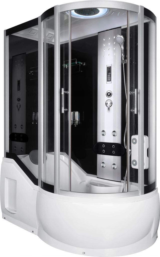 A modern hydromassage shower cabin with a bathtub.