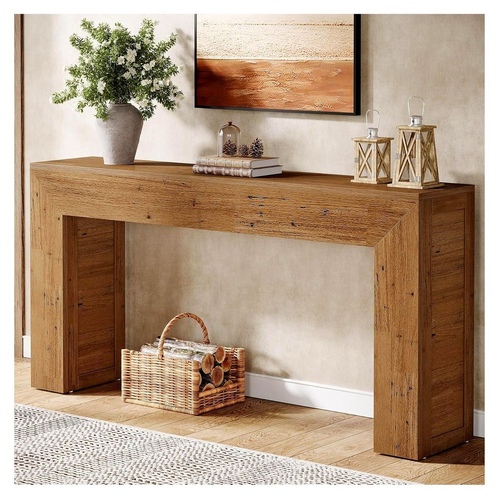 Konsolentisch 160 cm schmaler Sofatisch, Flurtisch aus Holz hinter der Couch, Industrieller Eingangstisch für Flur, Foyer, Wohnzimmer, Lichtbraun