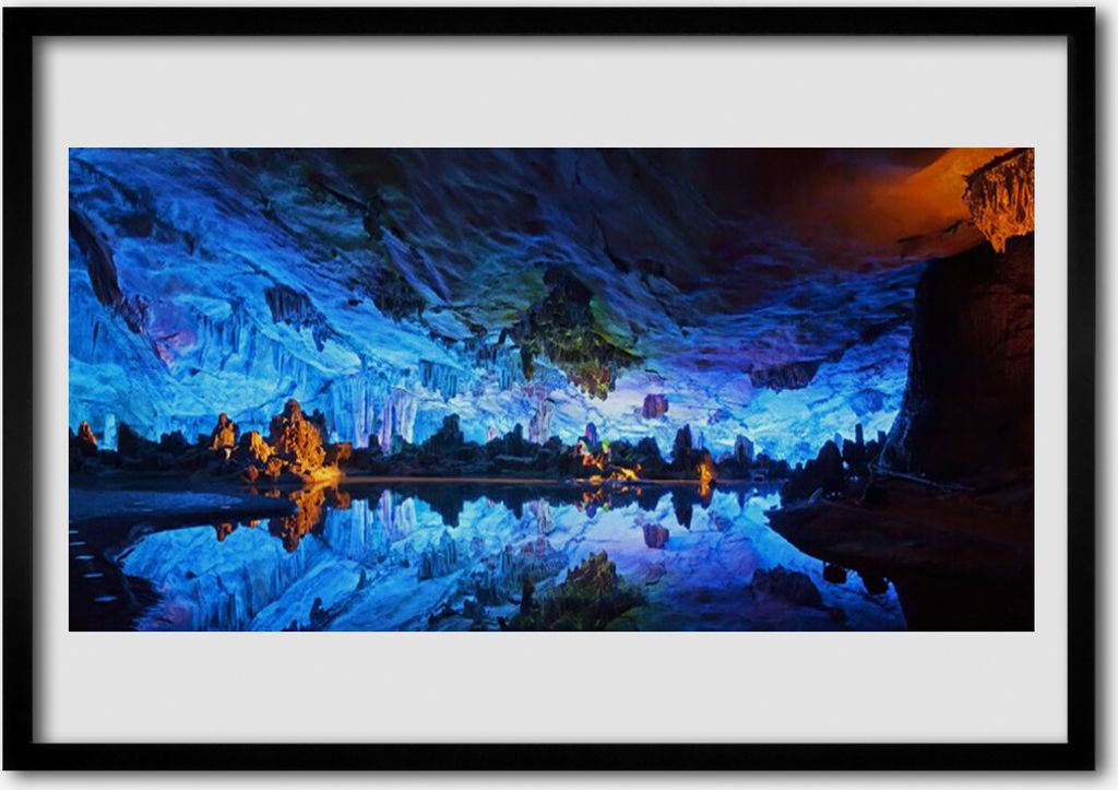 Bild 100x70 MDF-Rahmen Wandkunst Glacier Cave Licht