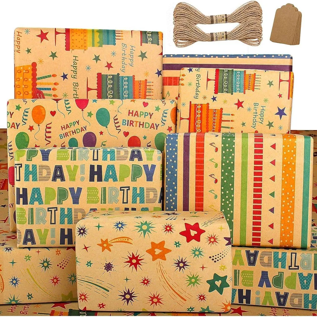 Papier Cadeau Kraft Motif Naturel - Set de 5 Feuilles Épaisses et Robustes
