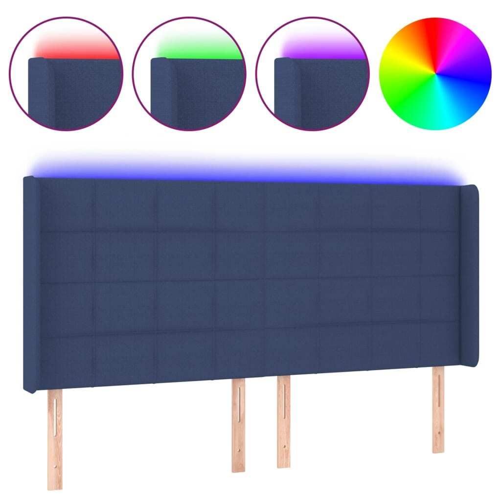vidaXL LED Kopfteil Blau 183x16x118/128 cm Stoff
