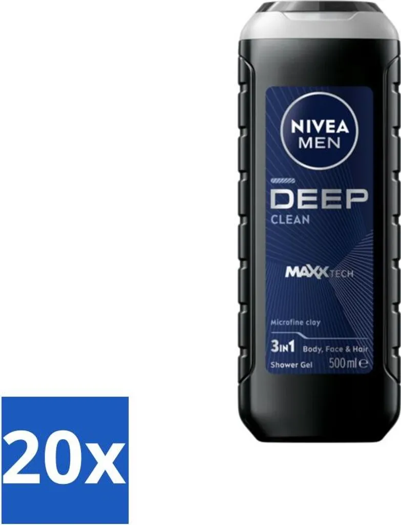 NIVEA MEN - Gel doccia - Pulizia profonda 3 in 1 - 500 ml - Confezione risparmio - 20 pezzi