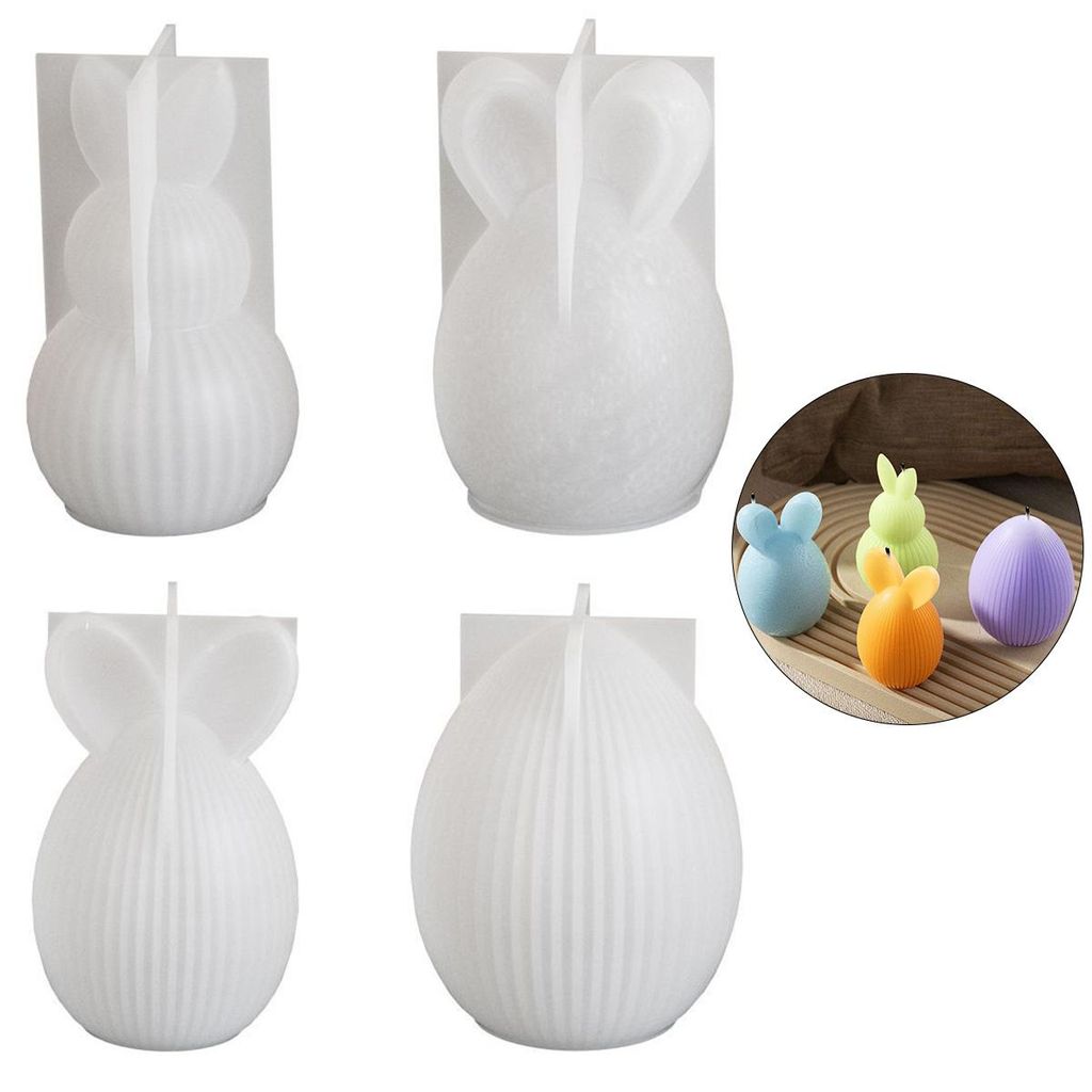 Oster Silikonformen Set,Streifen Ei & Hase Duftstein Kerzenform, 4er Set Gips- & Kerzengie?form fš¹r Ostern