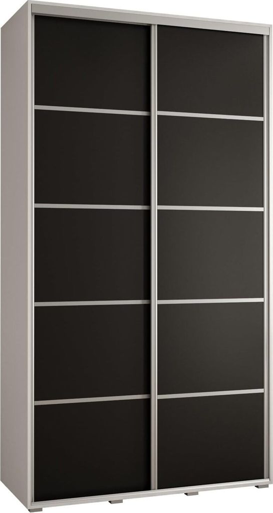MEBLE KRYSPOL Cannes 4 Schrank mit 2 Schiebetüren - 205,2x130x45 cm - Weiß Schwarz Silber