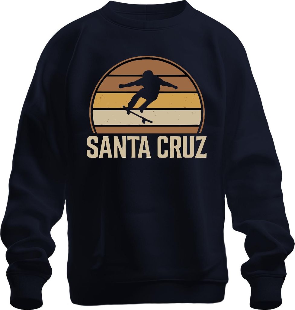 Santa Cruz Skateboard Retro Skater Vintage Sunset Surfer Cali Uni Sweatshirt Pullover, Navy, M