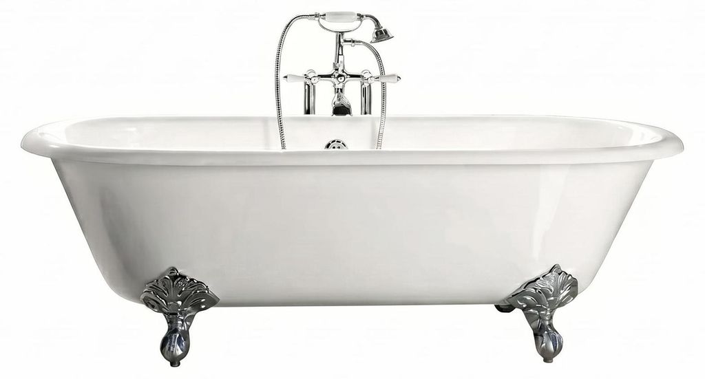 Freistehende Gusseisen Badewanne PLYMOUTH weiß Füße CHROM Produktbild 