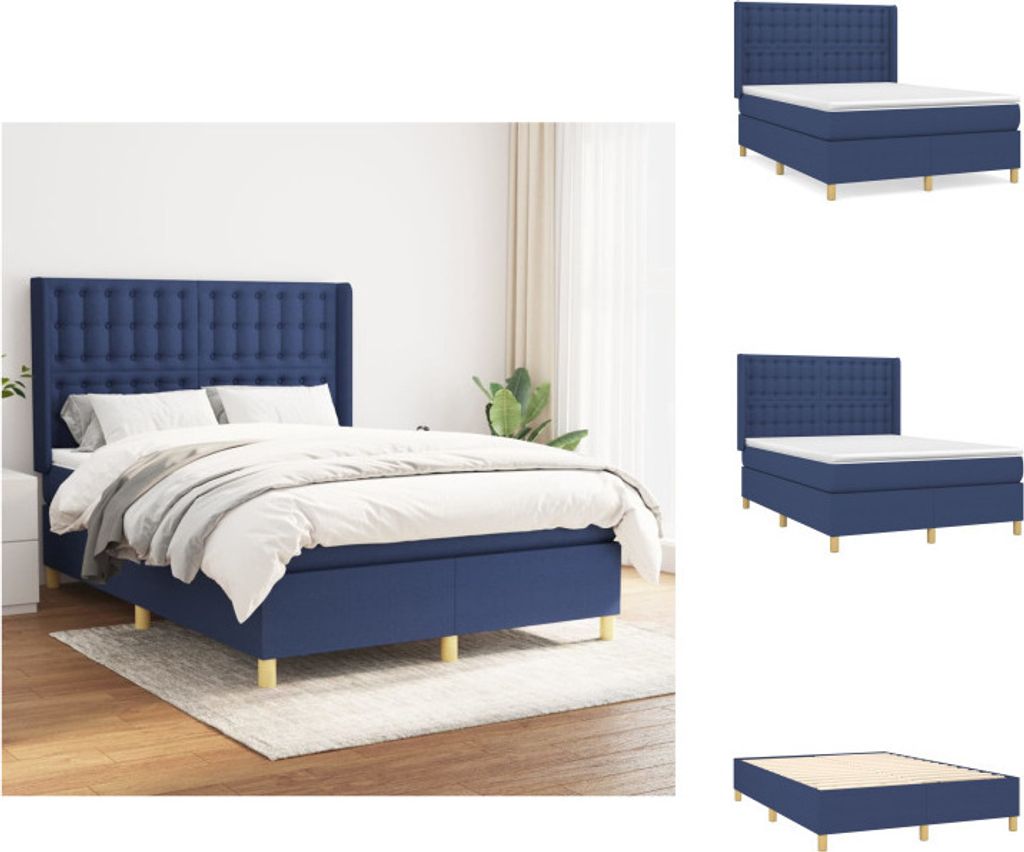 vidaXL Boxspringbett mit Matratze Blau 140x200 cm Stoff - Betten & Bettgestelle