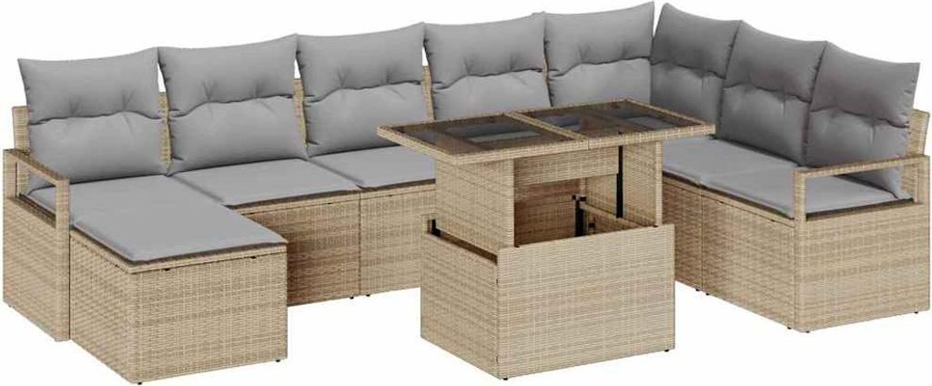 Garten-Sofa-Set mit Kissen 9 pcs Beige und Hellgrau