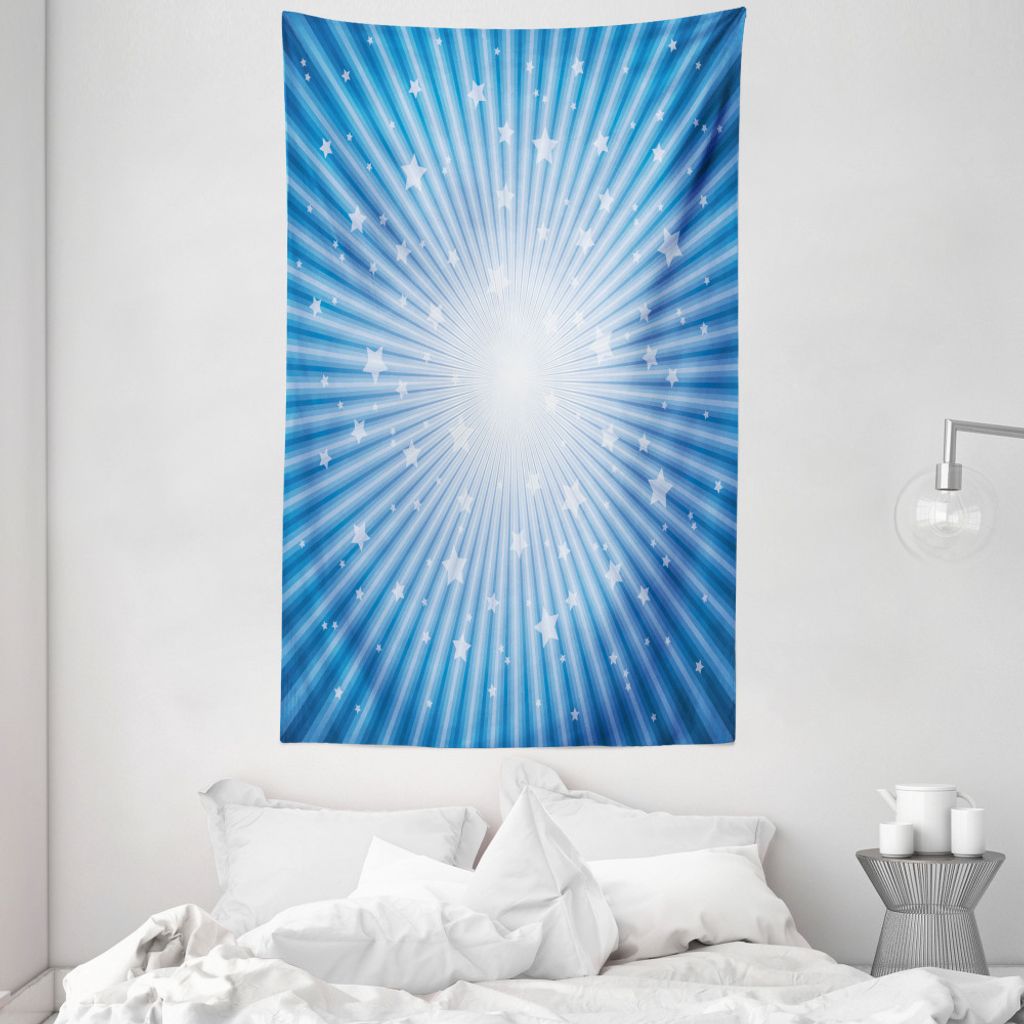 ABAKUHAUS Vintage Blue Wandteppich und Tagesdecke, Retro Burst Sterne aus Weiches Mikrofaser Stoff Waschbar ohne Verblassen Digitaldruck, 140 x 230...
