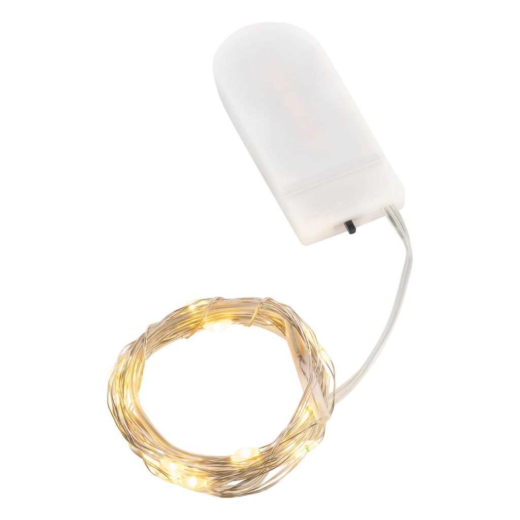 Cepewa LED Lichterkette Batterie Draht silber 1,9m 20 Micro LEDs warmweiß Innen