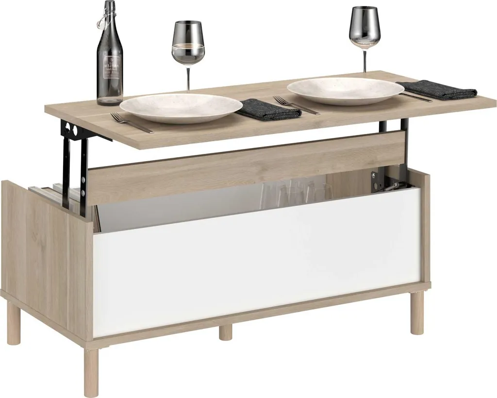 Table basse rectangulaire MORPHOS chêne blanc relevable 100x50 cm