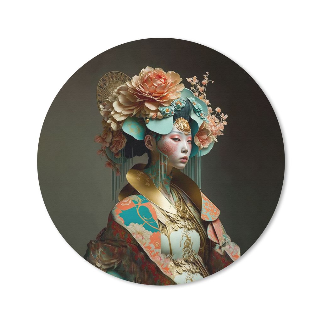 MuchoWow Mauspad Mousepad Frau - Blumen - Orange - Porträt - Asiatisch 40x40 cm - Mousepads - Maus Mat - Pad - Mausunterlage - Schreibtisch Acce...