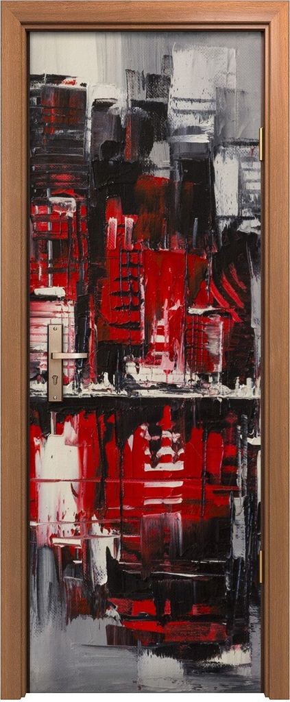 Türposter 70x200 cm Türaufkleber Türtapete Türfolie Klebefolie Malerei Stadt rot schwarz Wasser