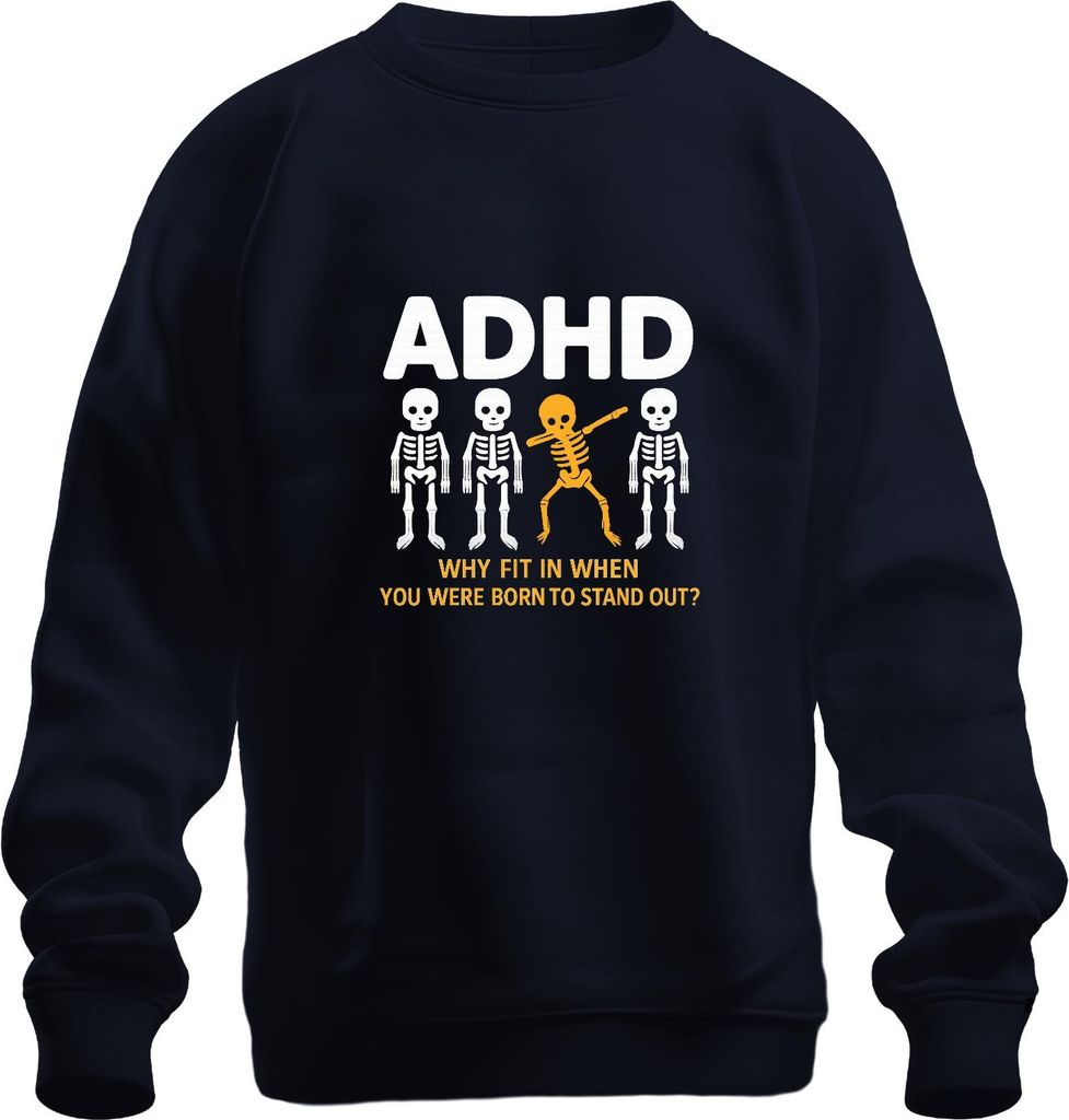 Warum anpassen? Geboren zum Auffallen ADHD Skelett Dabbing Spass Uni Sweatshirt Pullover, Navy, XXL