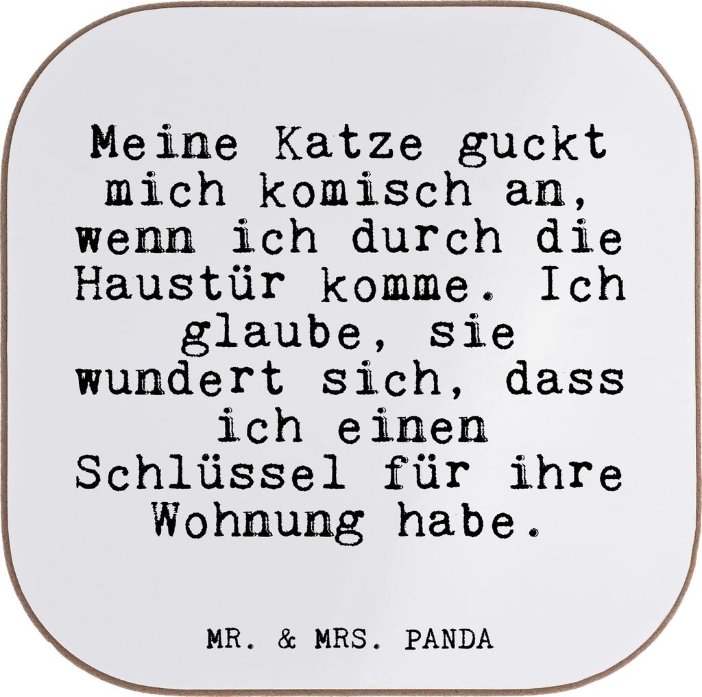 Mr. & Mrs. Panda Tischuntersetzer Meine Katze guckt mich... - Weiß - Geschenk, Untersetzer Glas, Katzen, Freundin, gläseruntersetzer, Coaster, Ho...