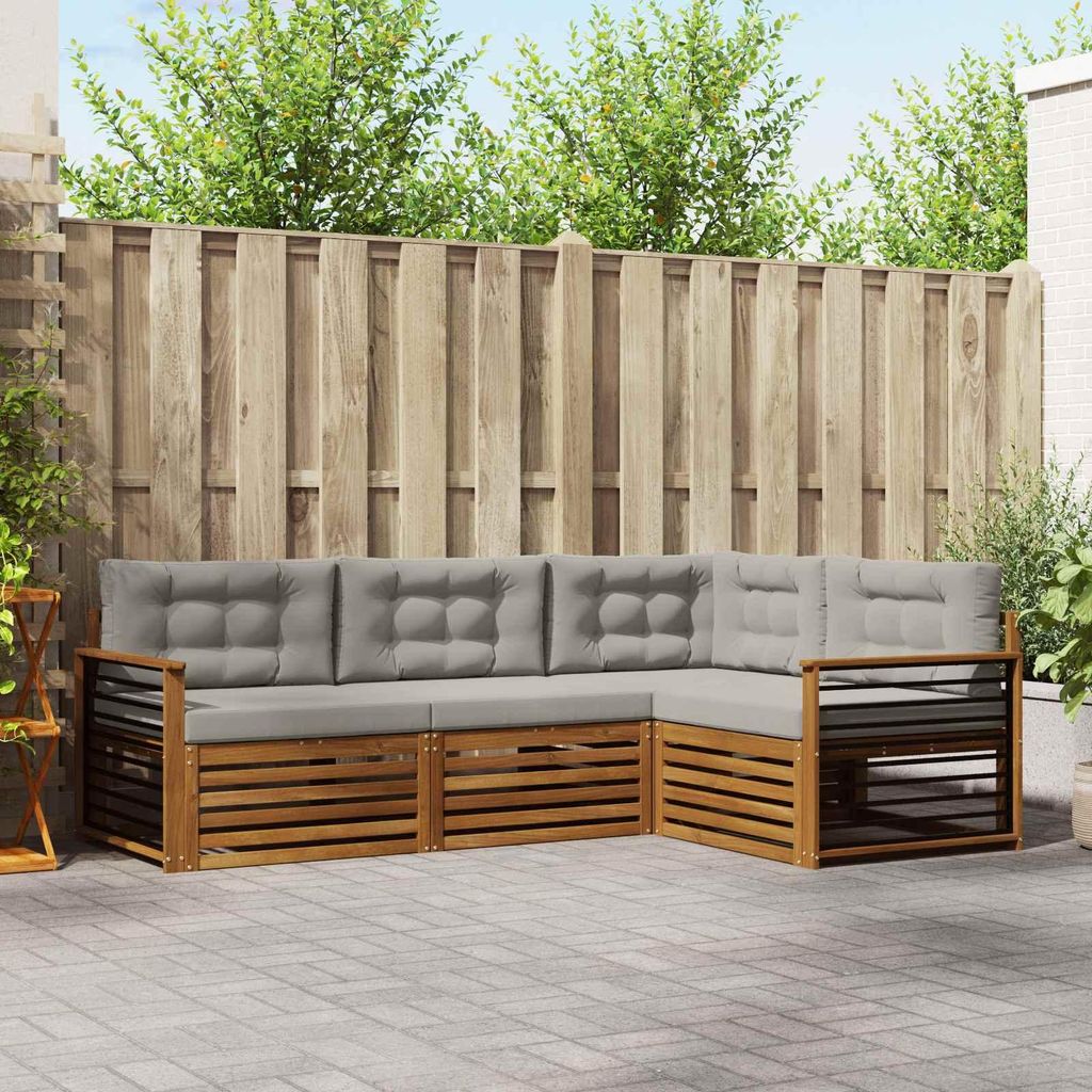 "Neues Produkt" Outdoor-Sofagarnitur ANTI-UV - CLORIS - mit Kissen - 13 pcs - Natürlich und Hellgrau - Modern Gartensofas V1257