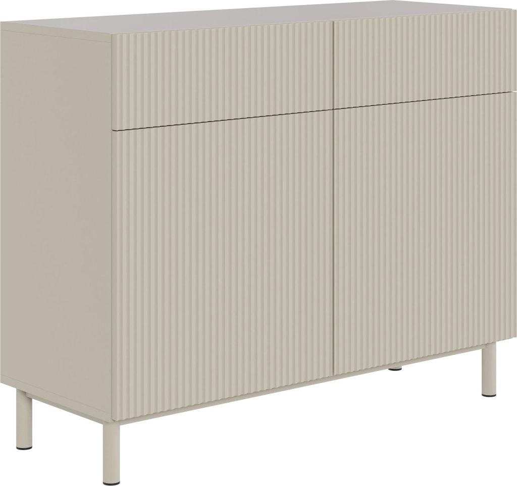Selsey Veldio New – Sideboard zweitürig mit Rillenfront und 2 Schubladen, Greige, 100 cm