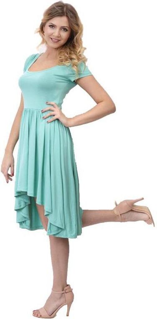 Damen Kleid Dress Asymetrisch Top Raffungen Minikleid Gr. S/M; Mintgrün