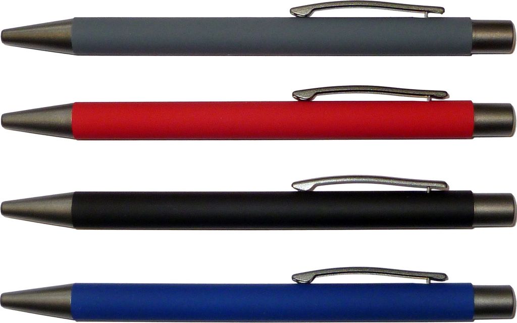 4x Softtouch-Kugelschreiber aus Metall / gummiert / 4 Farben