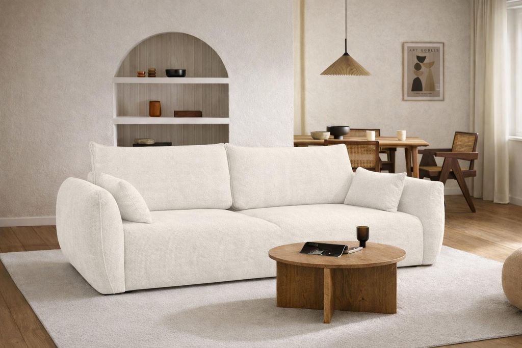 Kaiser Möbel Sofa mit Schlaffunktion und Bettkasten, Chenille-Stoff Flow, Beige, Zephira