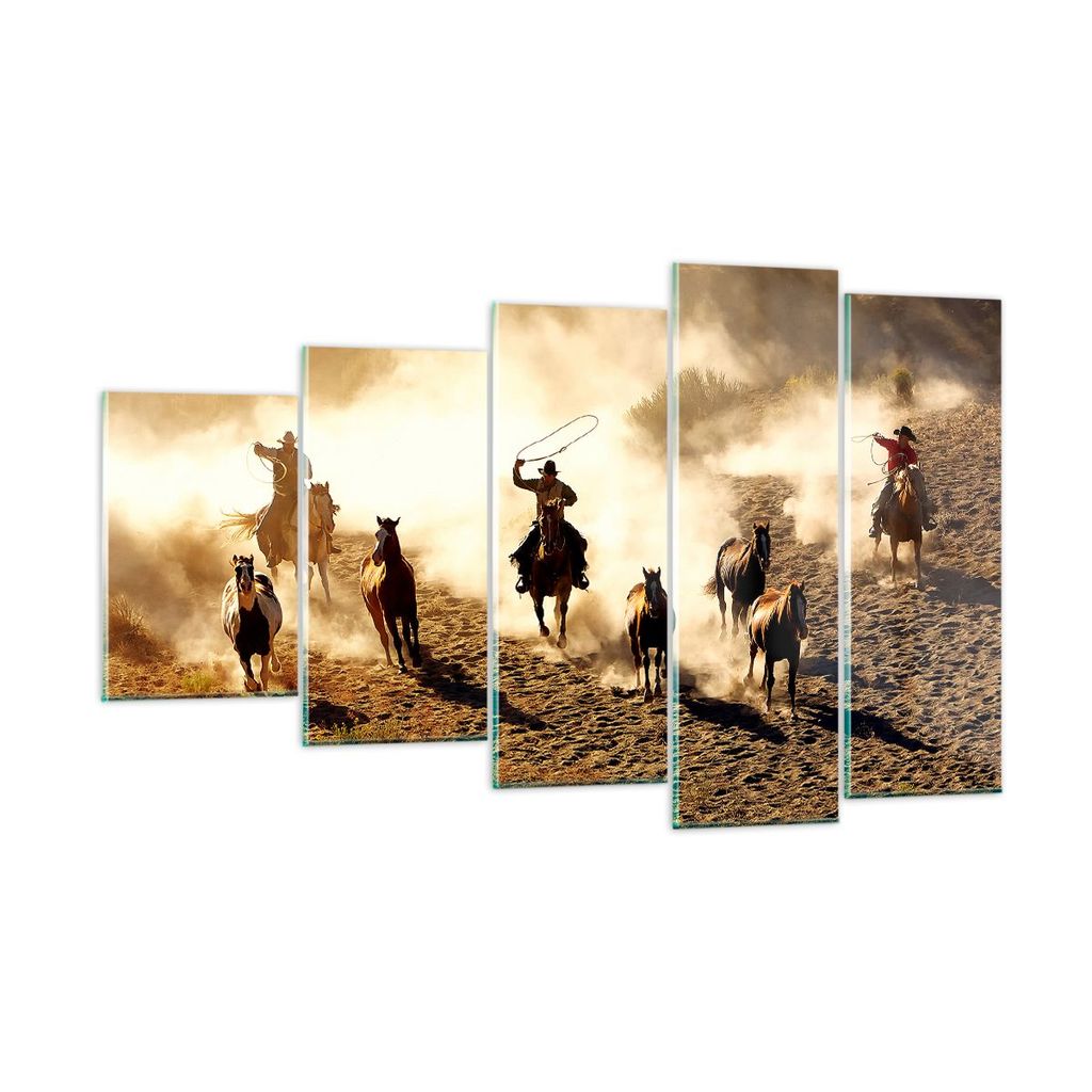 Bilder auf glas - Cowboys Pferde Galopp - 100x60cm - Glasbilder - Wandbilder - Kunstdruck - zum Aufhängen bereit - Wanddekoration aus Glas - Glas ...