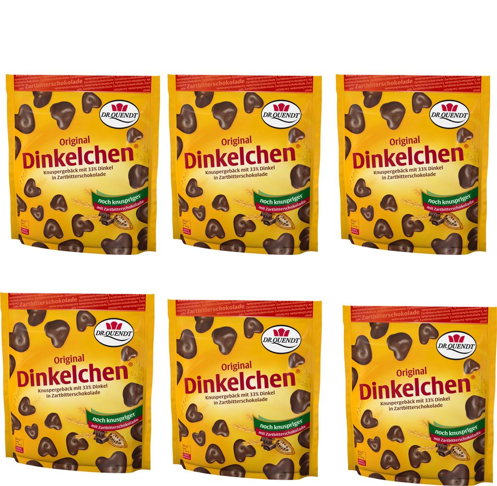 Six bags of Dr Quendt Original Dinkelchen with dark chocolate.