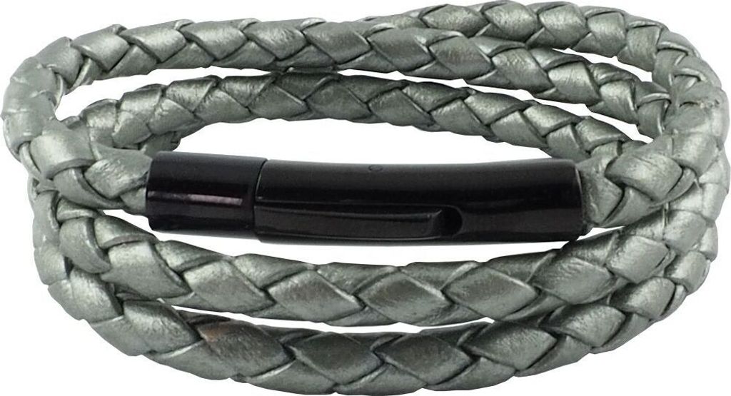 König Design Lederkette Lederband Leder-Armband 5 mm Herren Halskette 17 cm - 100 cm geflochten, Länge:80 Zentimeter, Farbe:Grau Metalisch