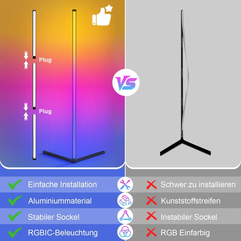 Lampadaire Smart LED Dimmable 125cm avec App et Télécommande pour Salon