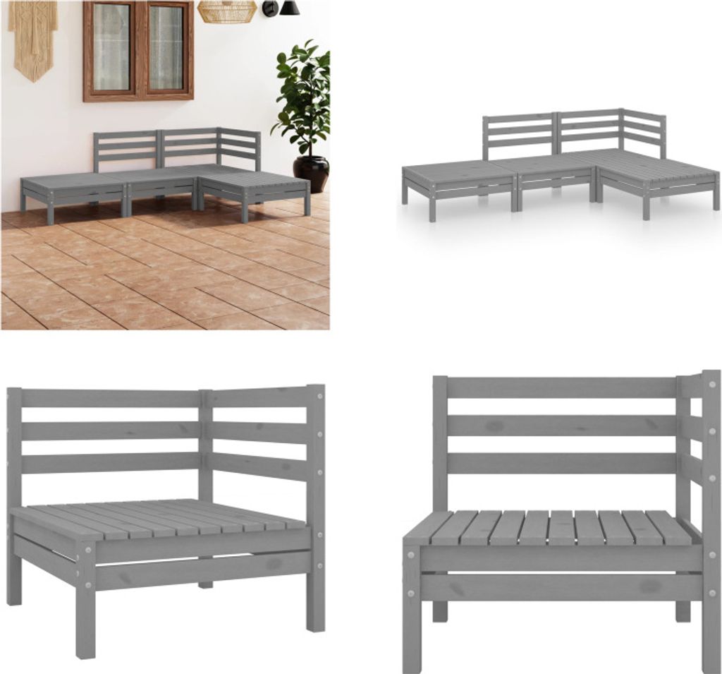 vidaXL 4 tlg. Garten Lounge Set Grau Massivholz Kiefer - Garten-Lounge-Set - Garten-Lounge-Sets - Lounge-Set - Lounge-Sets