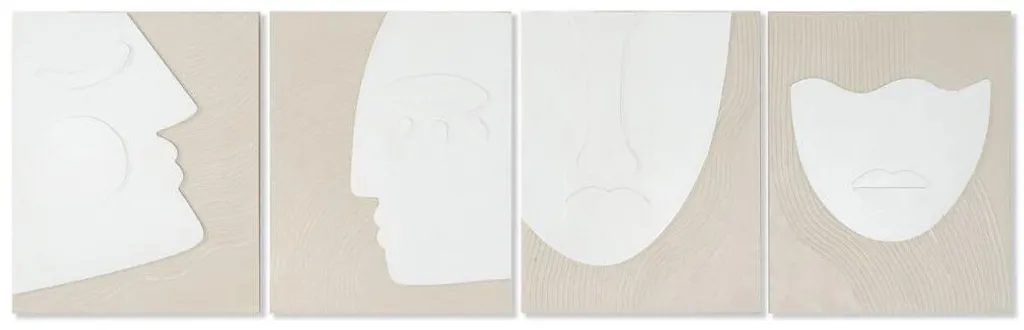 Set de 4 tableaux Home ESPRIT blanc beige abstrait scandinave 40x3x50cm