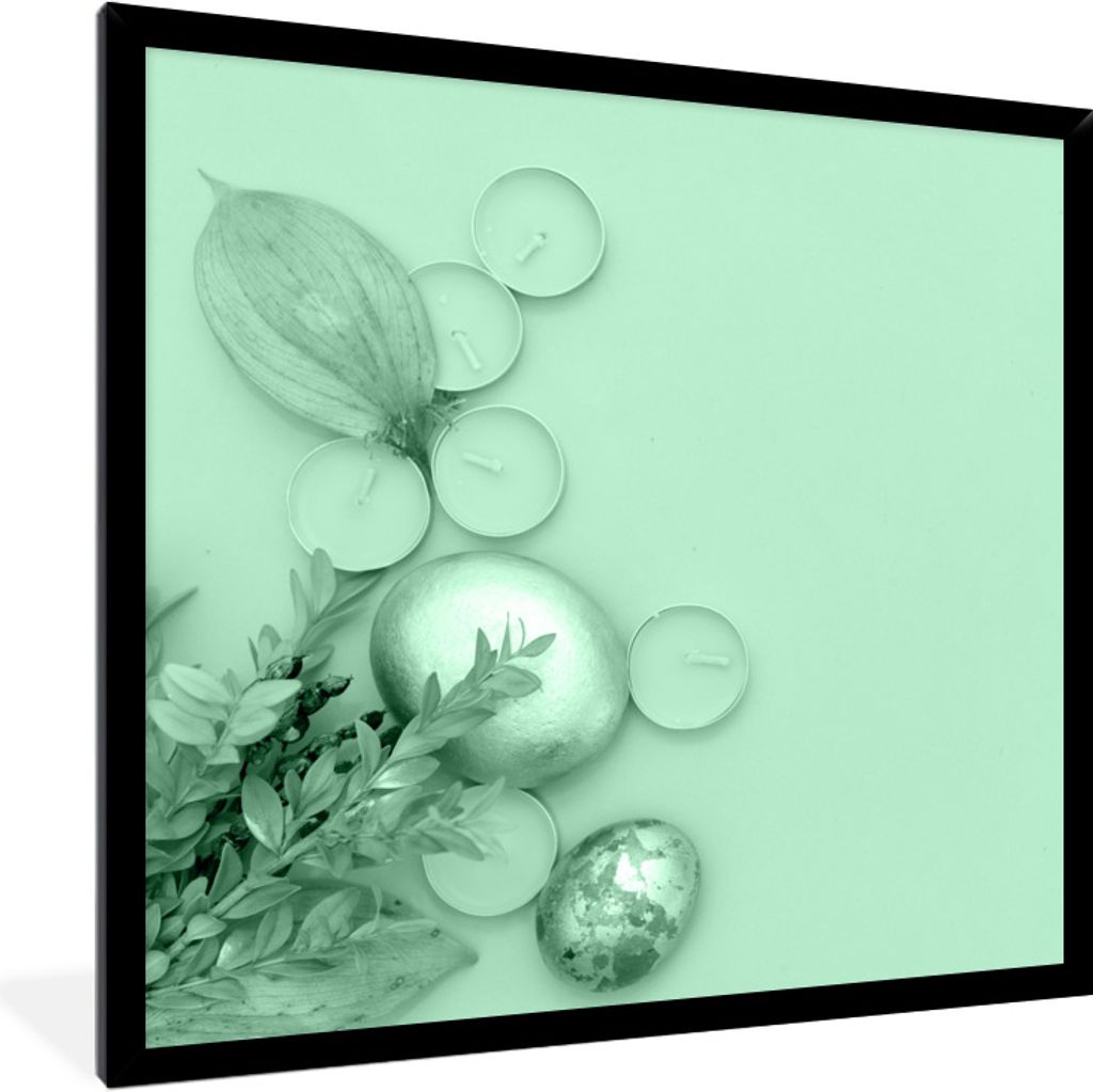 MuchoWow Gerahmtes Poster Entspannendes Mintgrün 40x40 cm - Poster mit Schwarzem Bilderrahmen Wandposter Rahmen Foto Bilder - Mit Rahmen - Wandd...